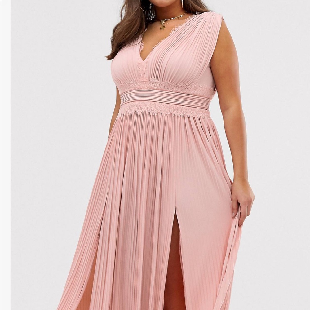 ASOS CURVE Premium Lace Pleated Maxi Dress US 20